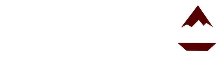 Logo with white cursive text and a red-burgundy mountain emblem to the right on a black background, and the word 'RESTORATION' in block letters below.