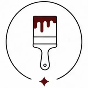 Icon of a paintbrush with red paint dripping from the bristles inside a circle, with a small decorative star below.