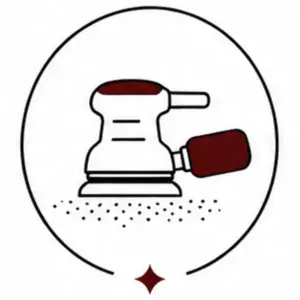 Circular badge showing a hand-held sander polishing a dusty surface inside the circle.