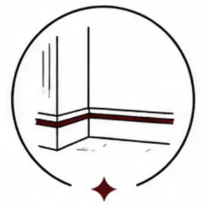 Stylized corner with a red protective trim along the inner edge inside a circle.
